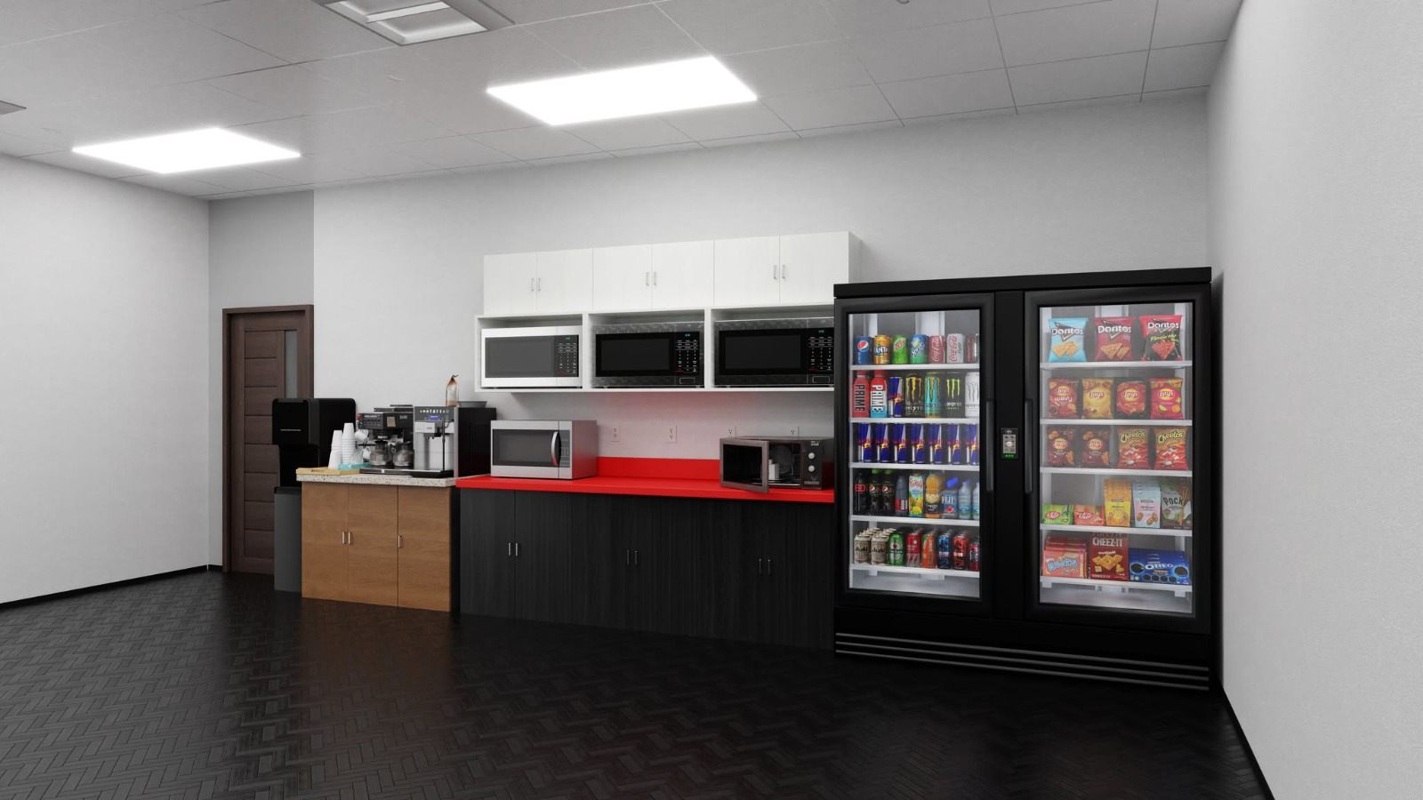 Break room with a smart vending cooler