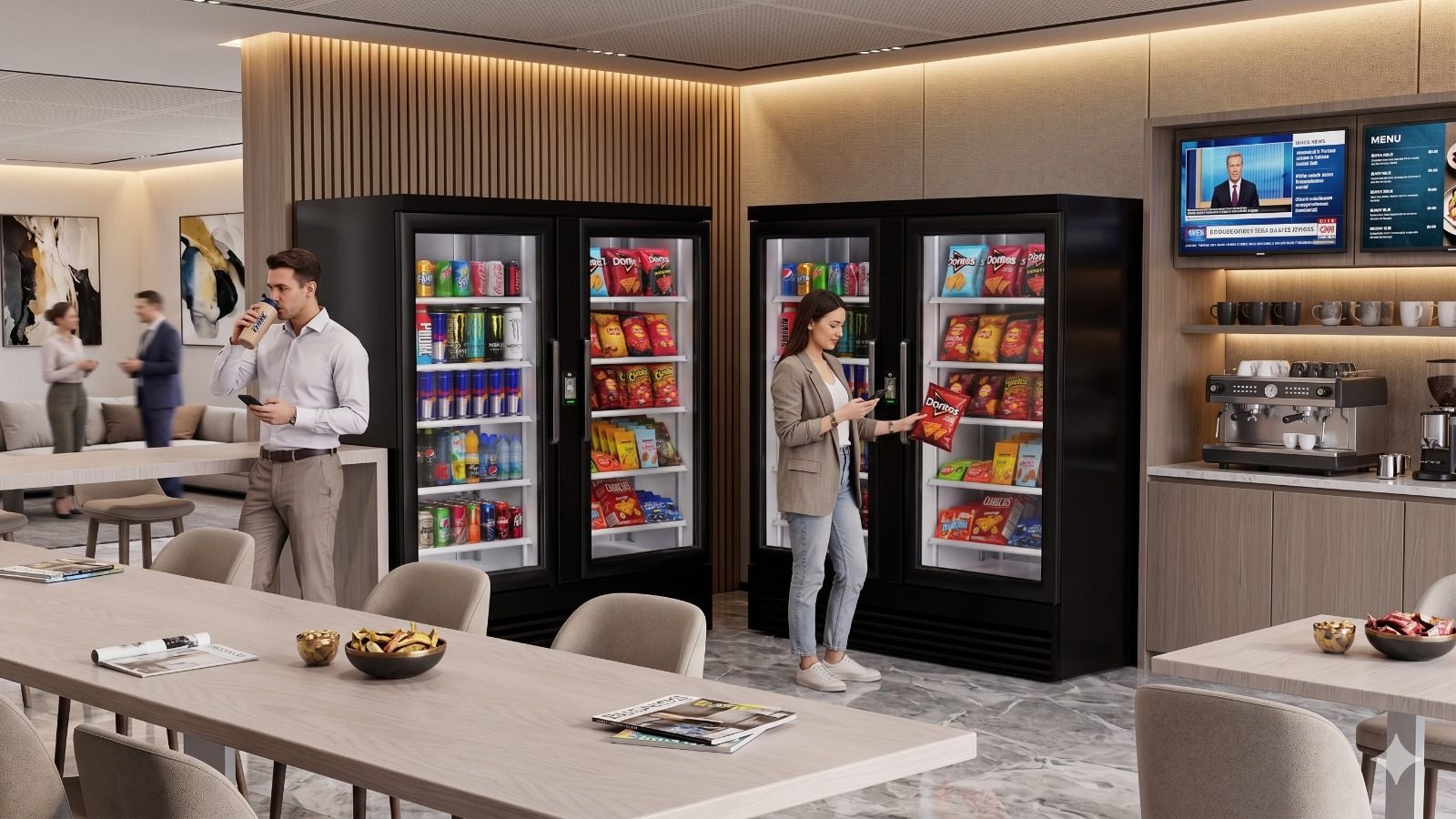 Modern break room with smart vending coolers