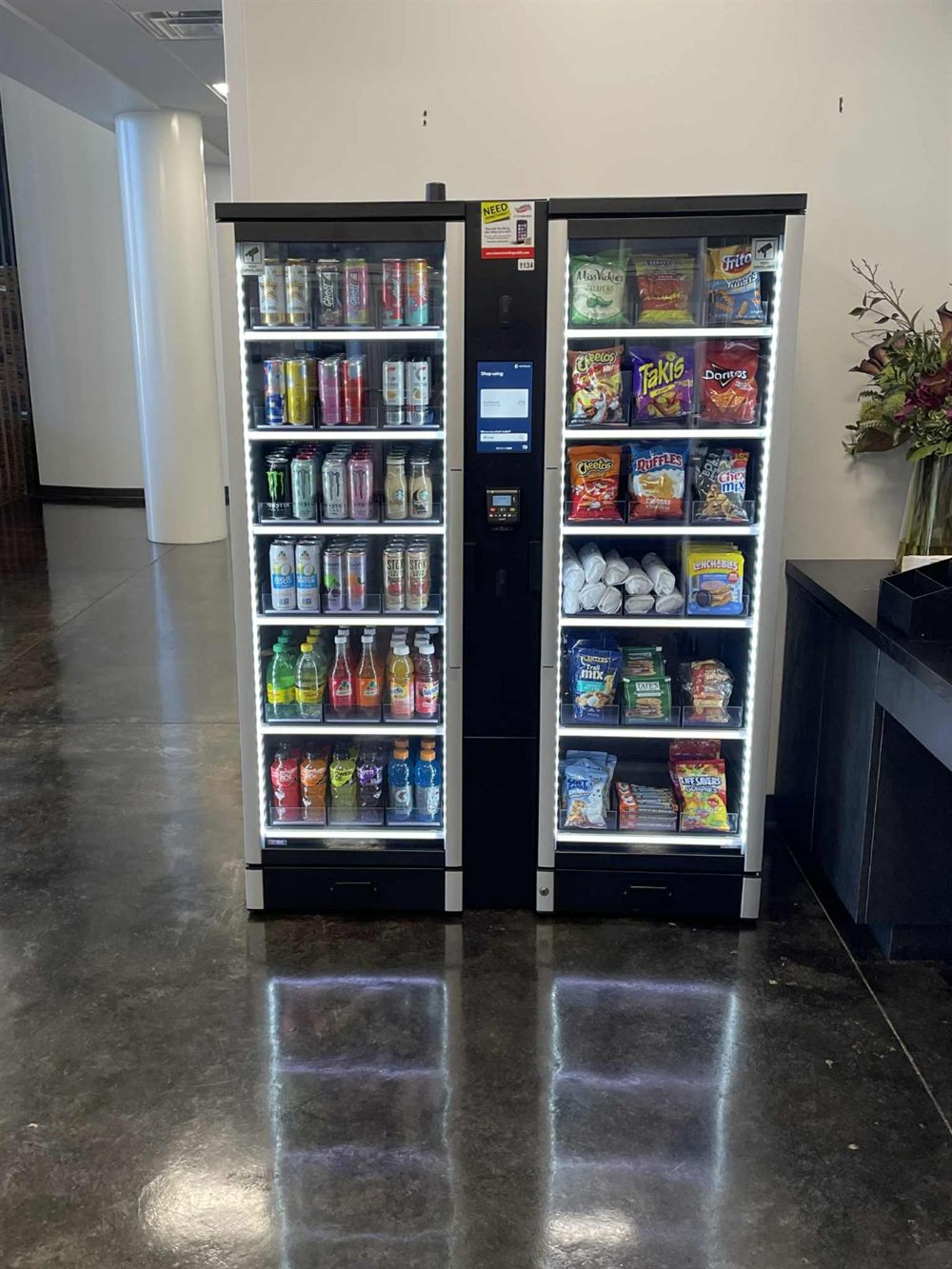 Smart vending coolers in an office lobby